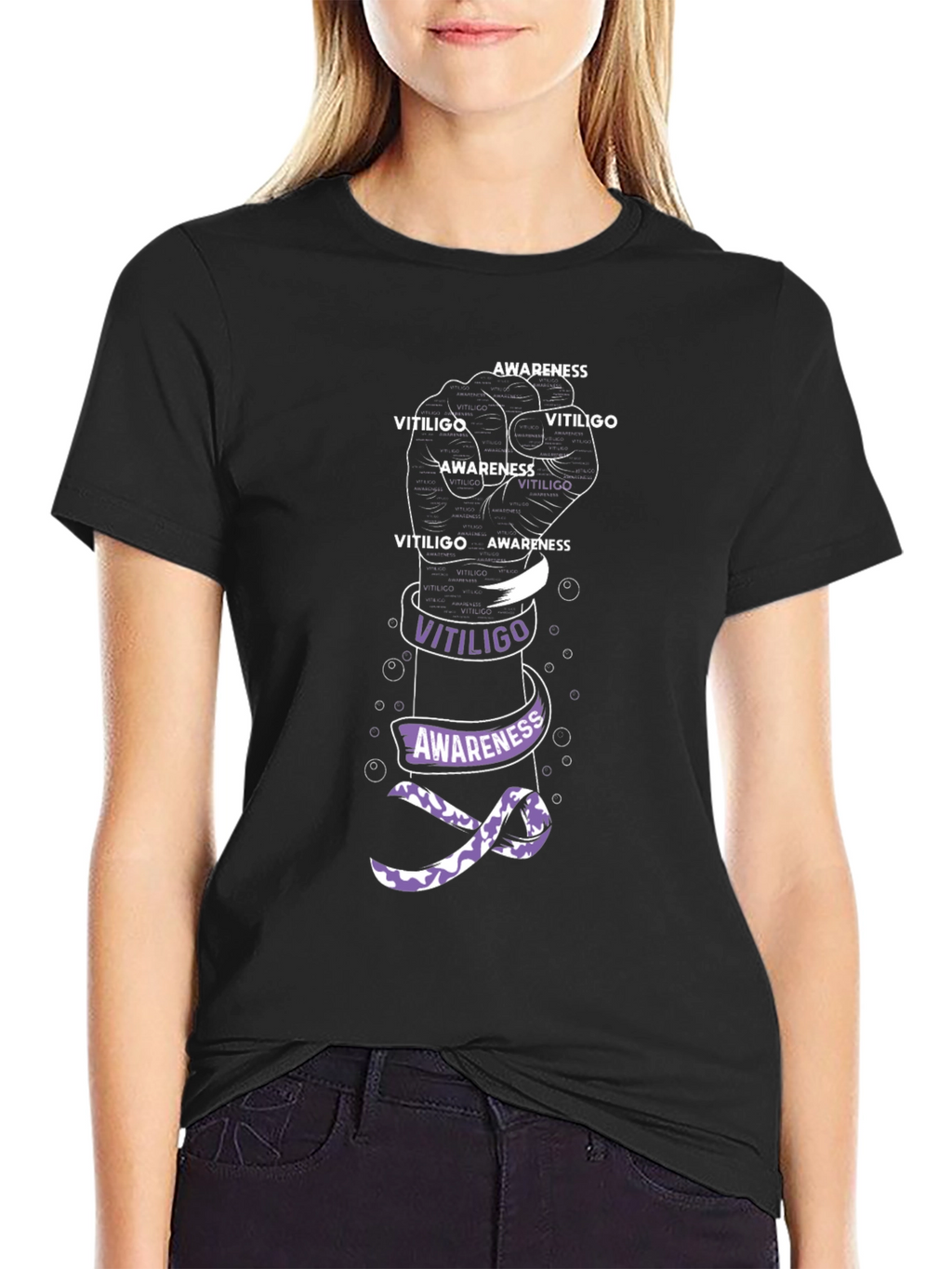 Vitiligo Awareness T-Shirt - Purple Ribbon Graphic Tee