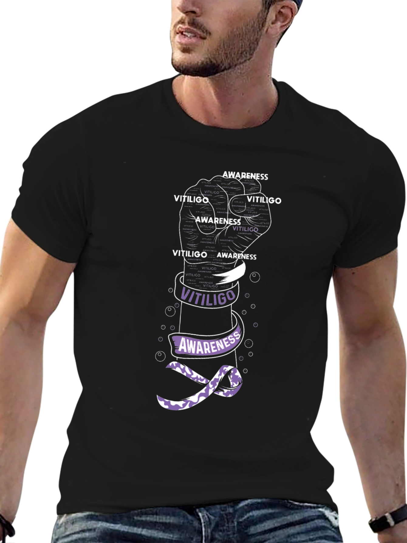 Vitiligo Awareness T-Shirt - Purple Ribbon Graphic Tee