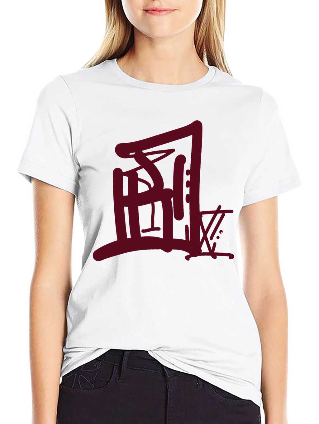 Urban Graphic Tee - Bold Maroon Design on Black
