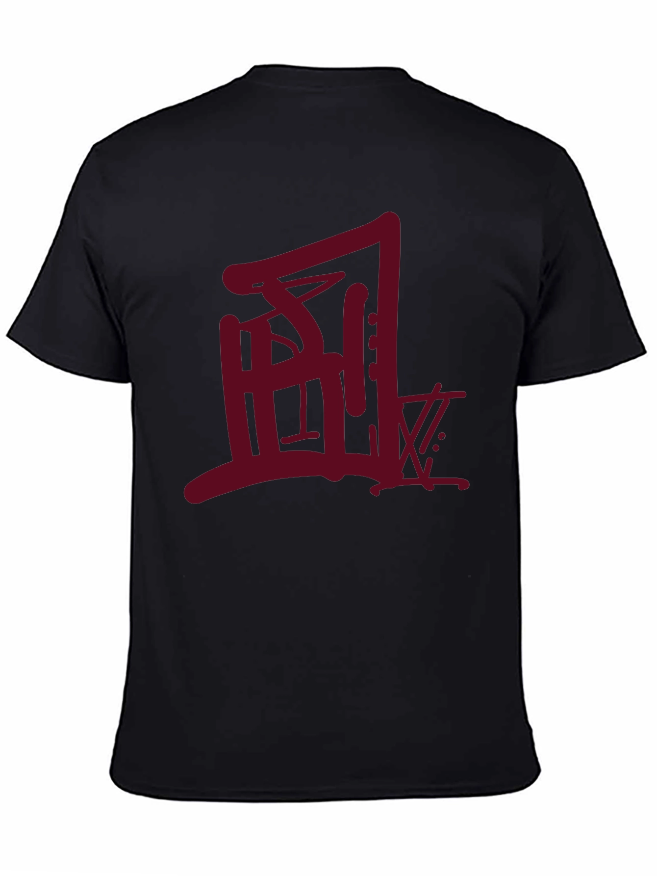Urban Graphic Tee - Bold Maroon Design on Black