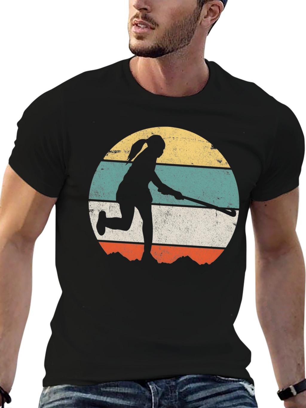 Retro Field Hockey Player Graphic Tee