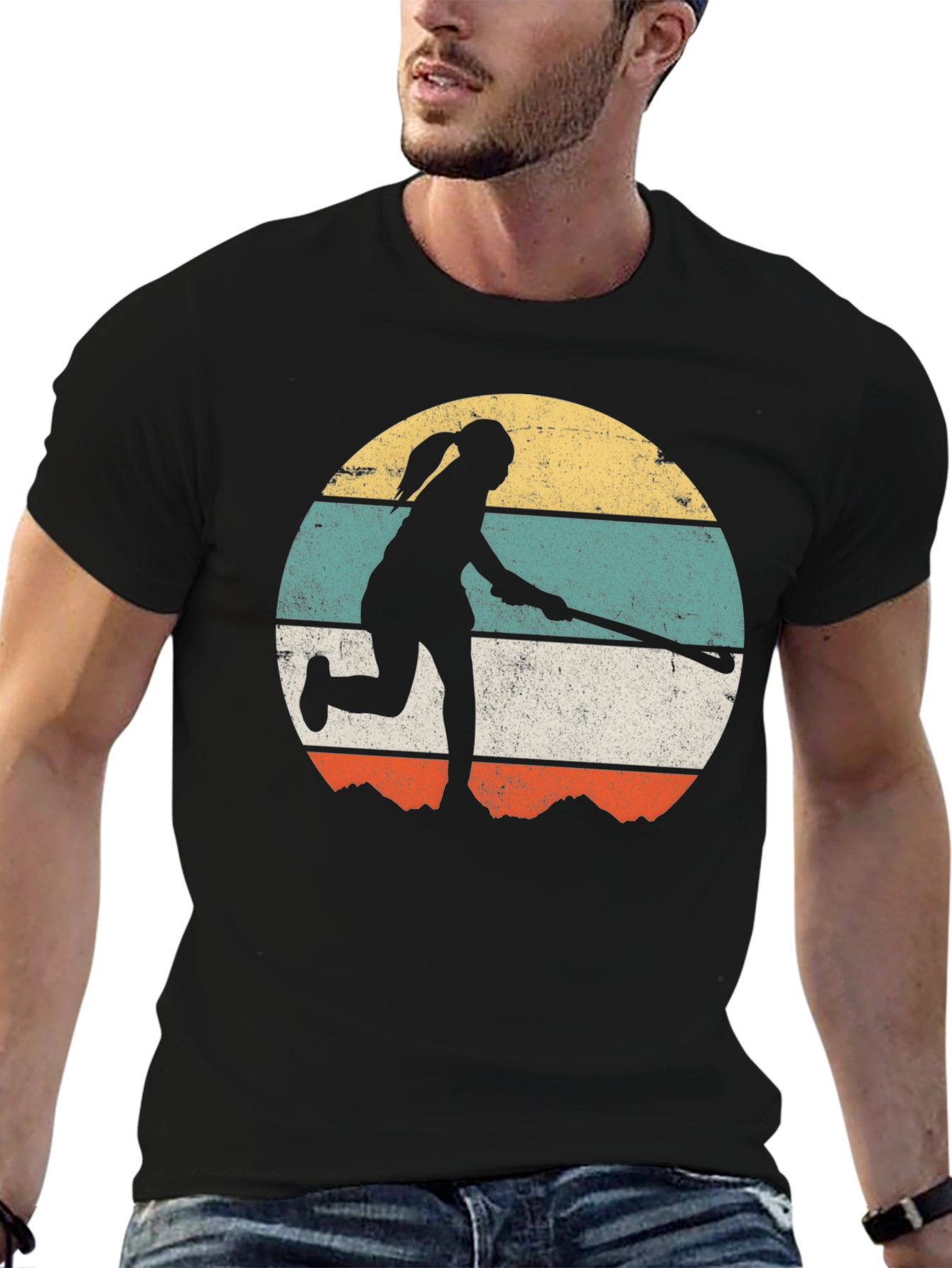 Retro Field Hockey Player Graphic Tee