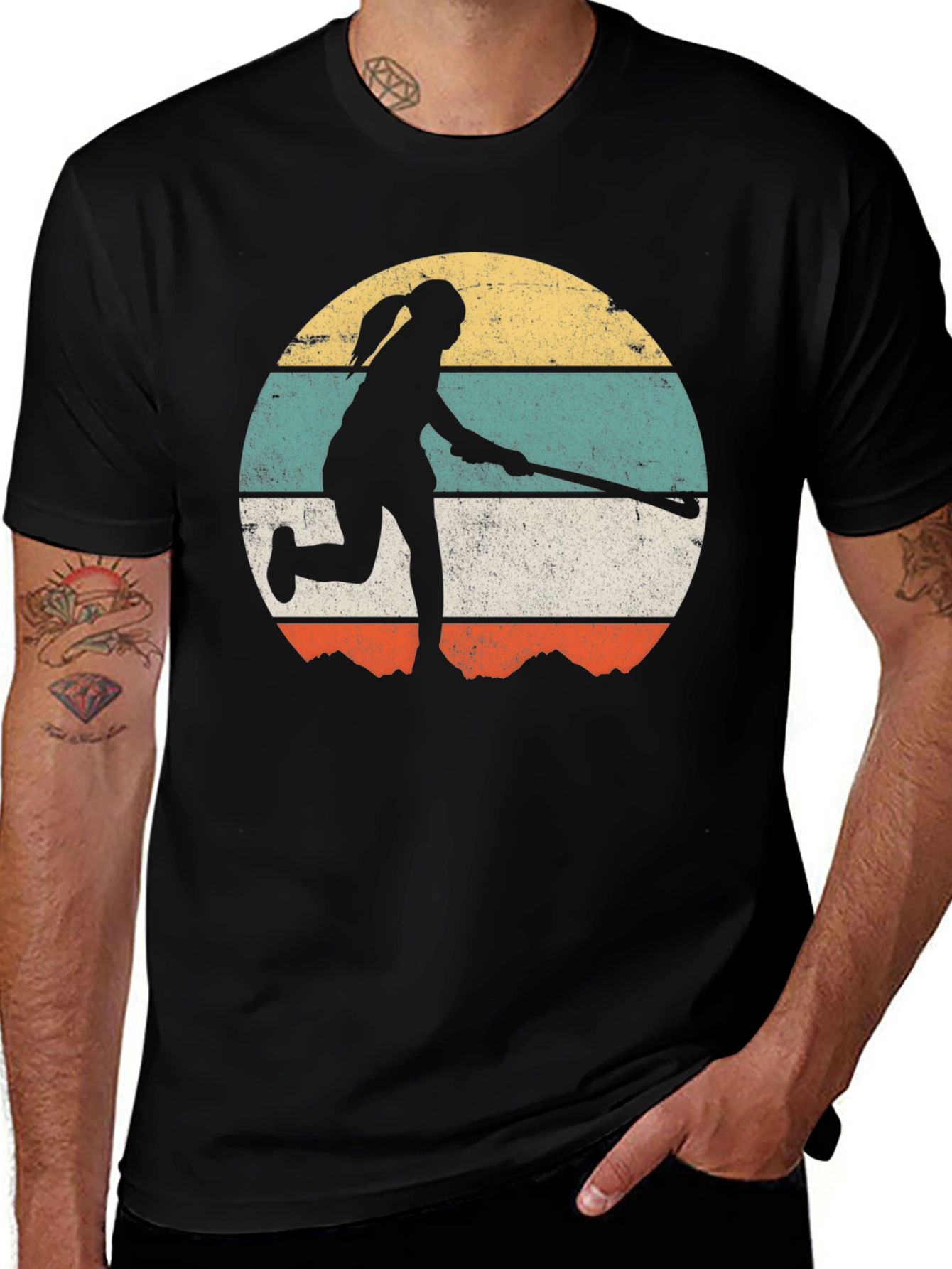 Retro Field Hockey Player Graphic Tee