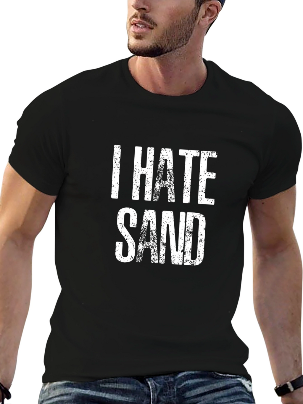 I Hate Sand Mens Black Graphic Tee