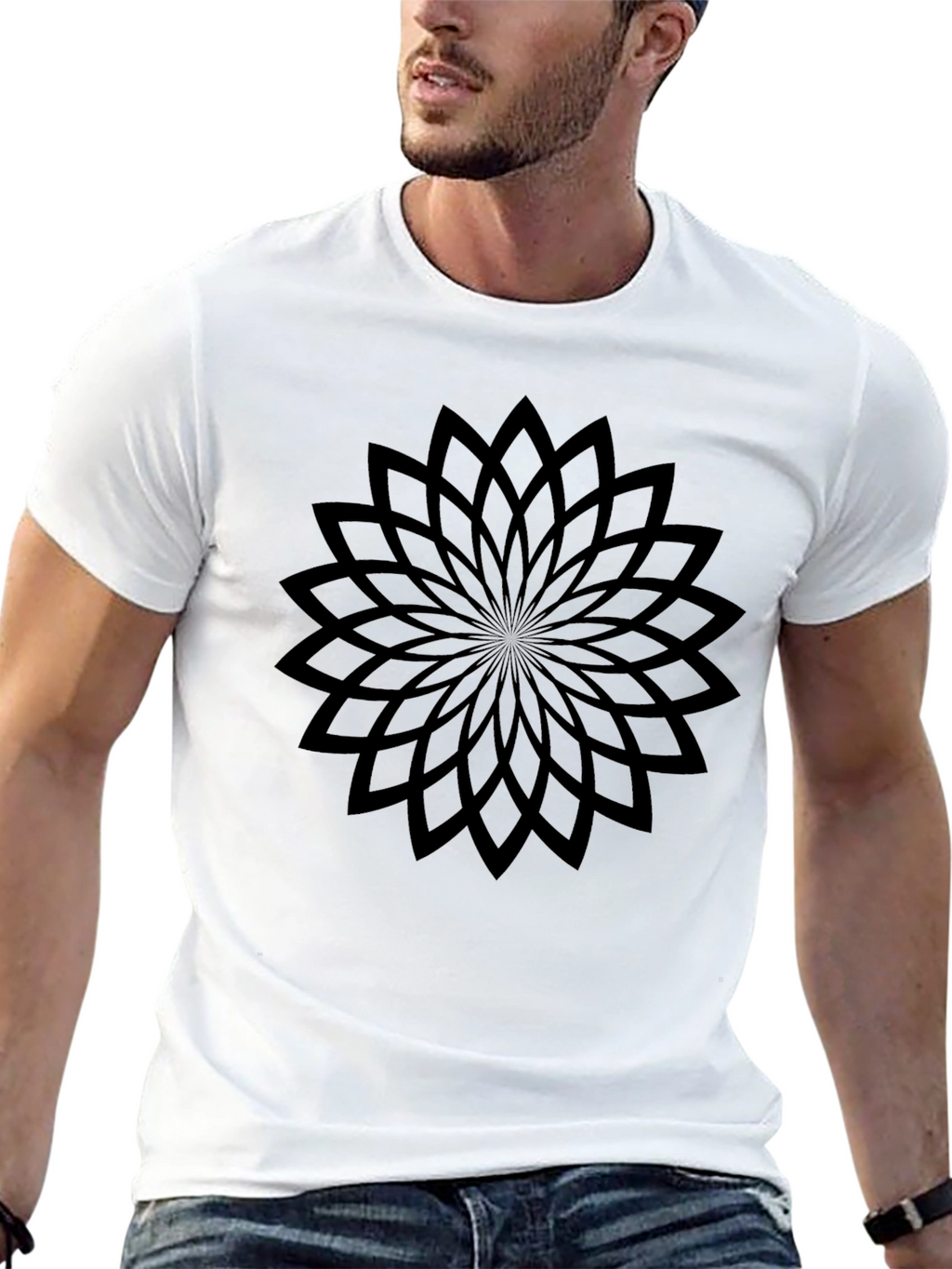 Geometric Flower Black T-Shirt