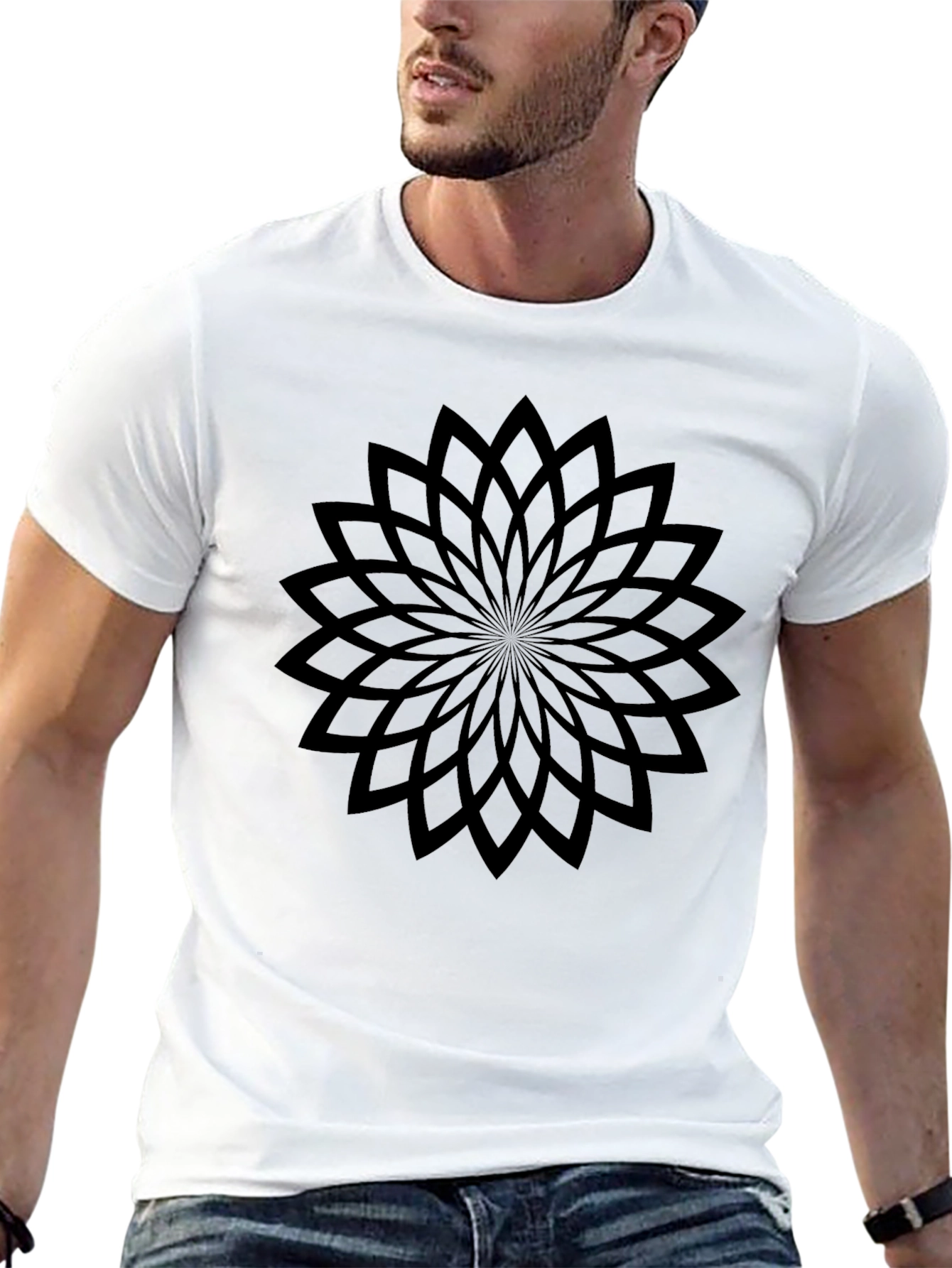 Geometric Flower Black T-Shirt