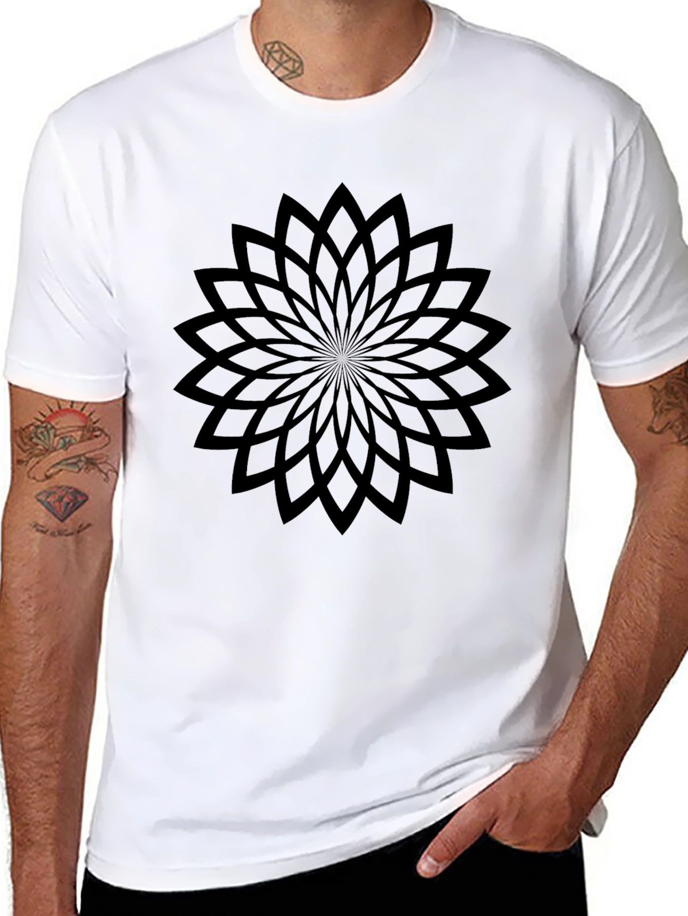 Geometric Flower Black T-Shirt