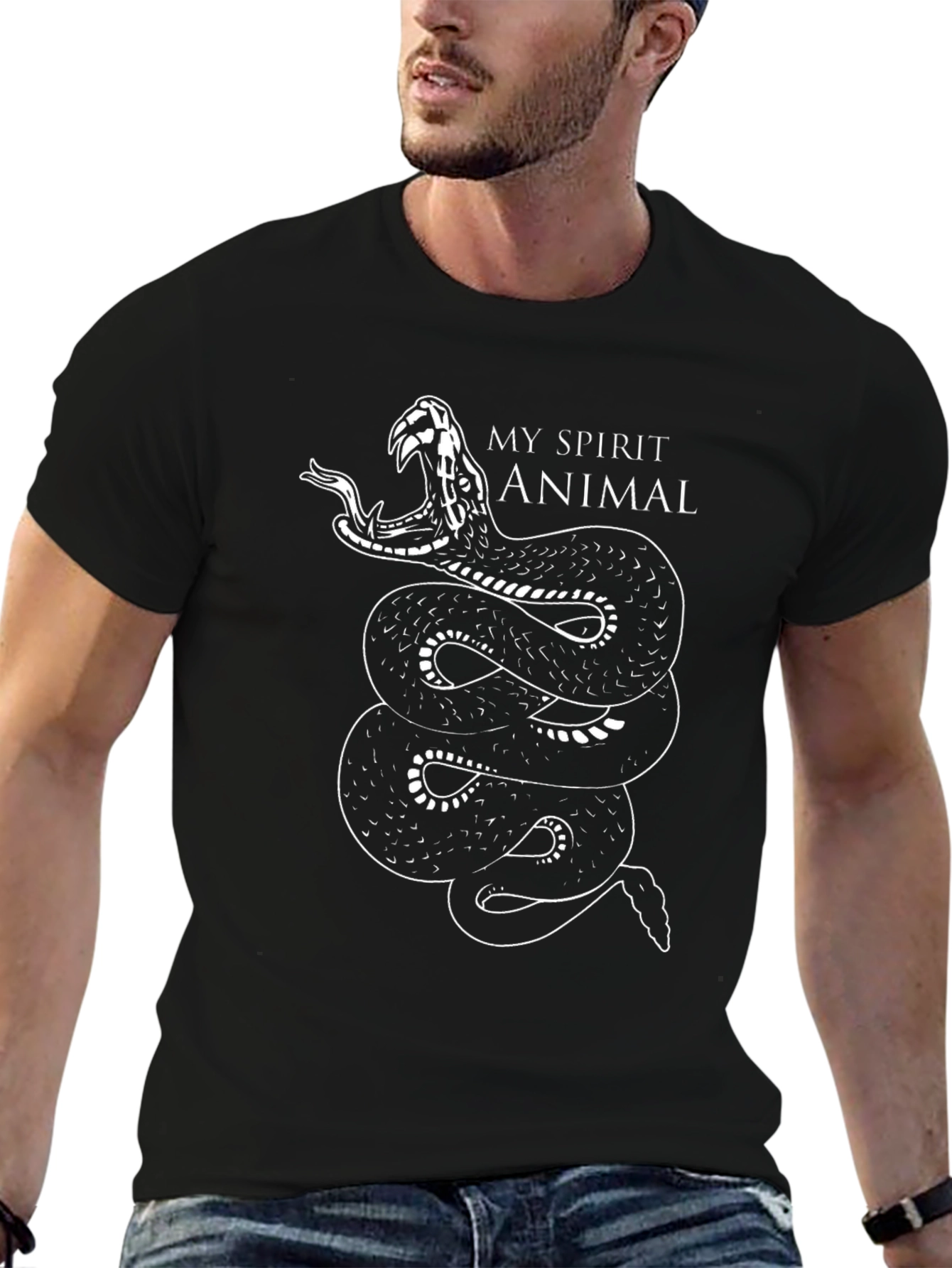 Mens Black Snake Spirit Animal T-Shirt