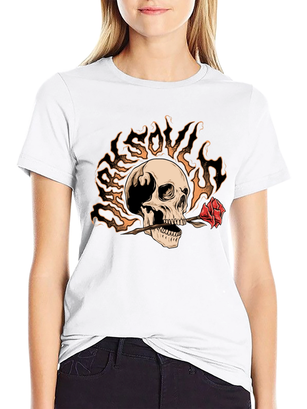 Skull & Rose Graphic Tee - Edgy Style