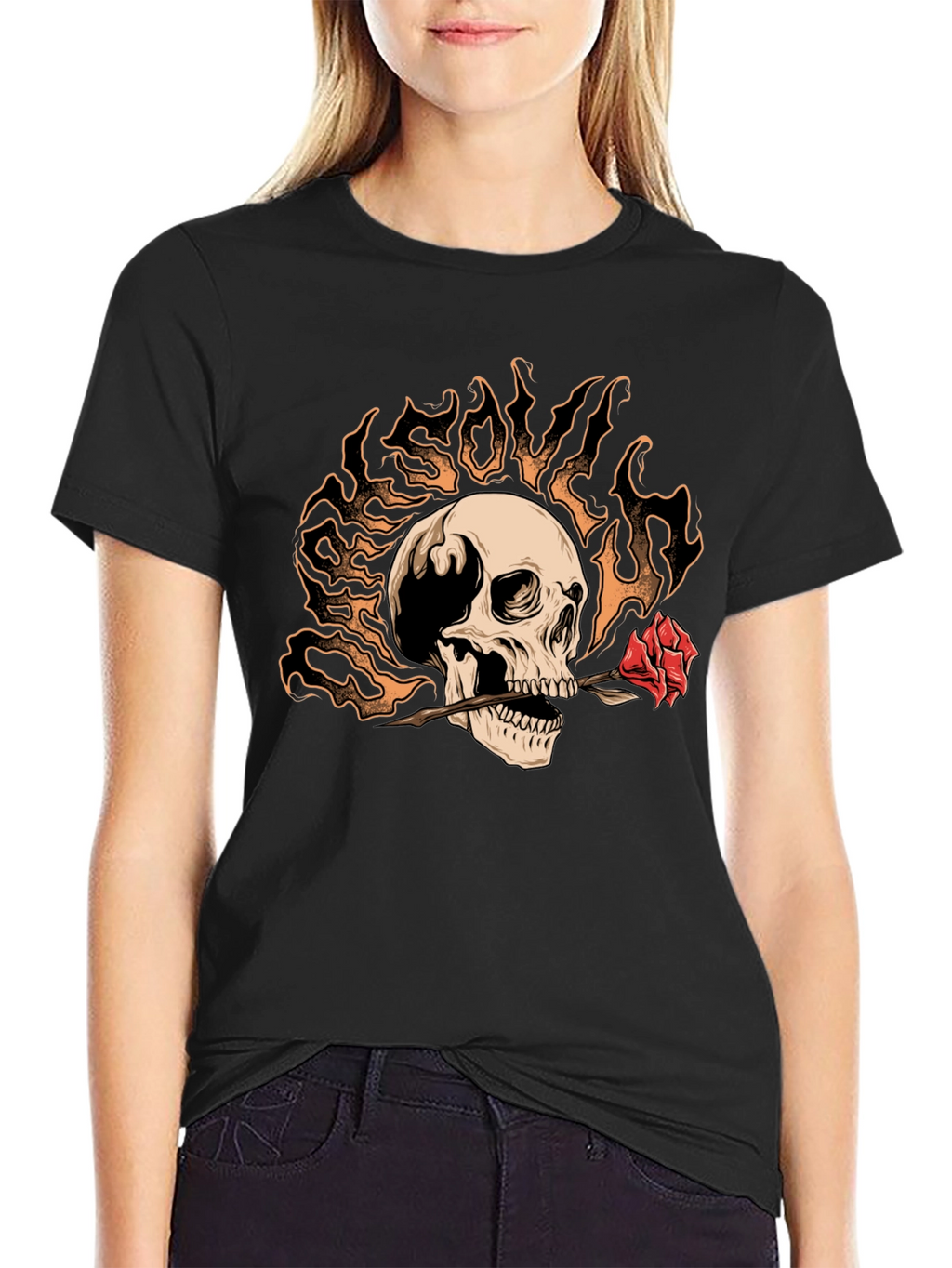 Skull & Rose Graphic Tee - Edgy Style