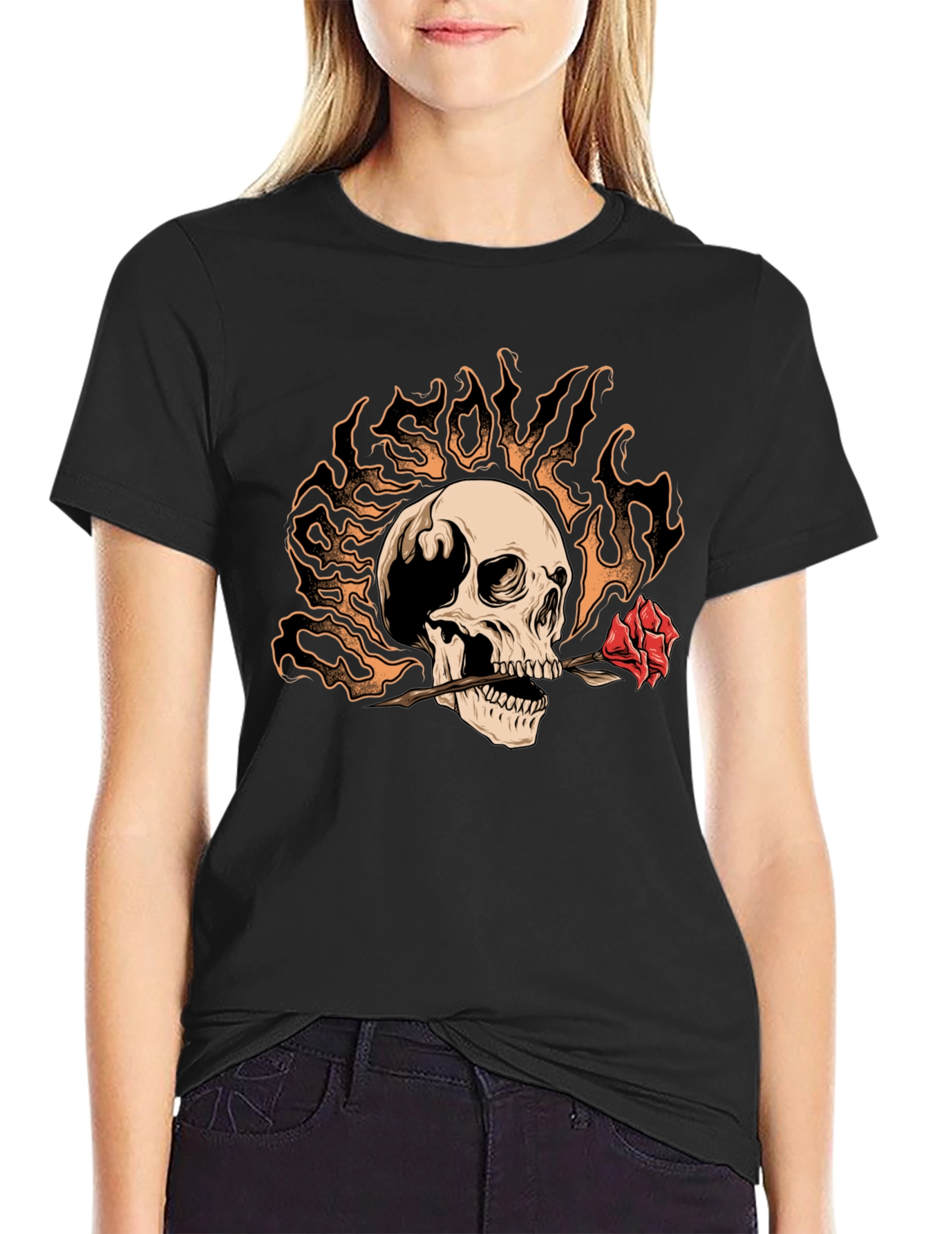 Skull & Rose Graphic Tee - Edgy Style
