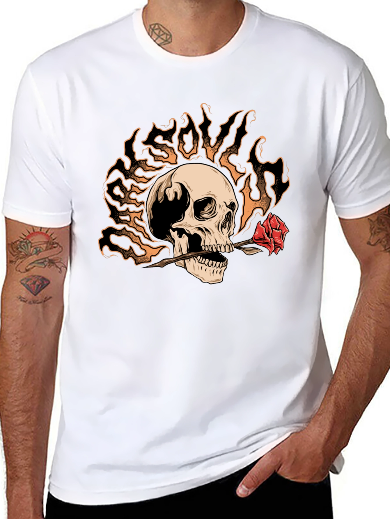 Skull & Rose Graphic Tee - Edgy Style