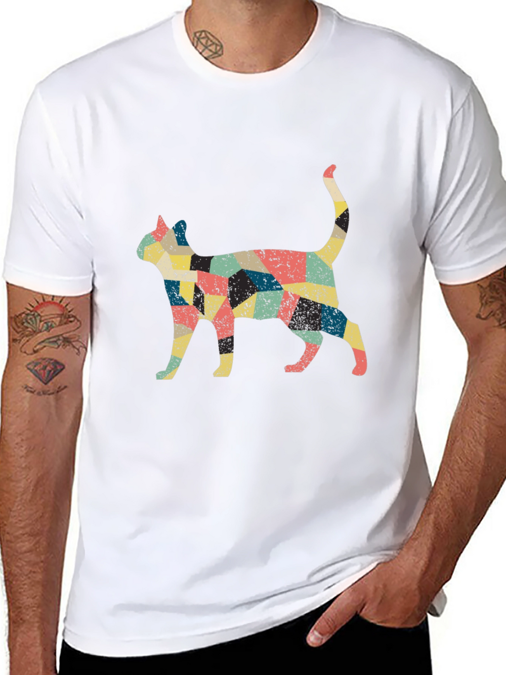Retro Cat Graphic Black T-Shirt