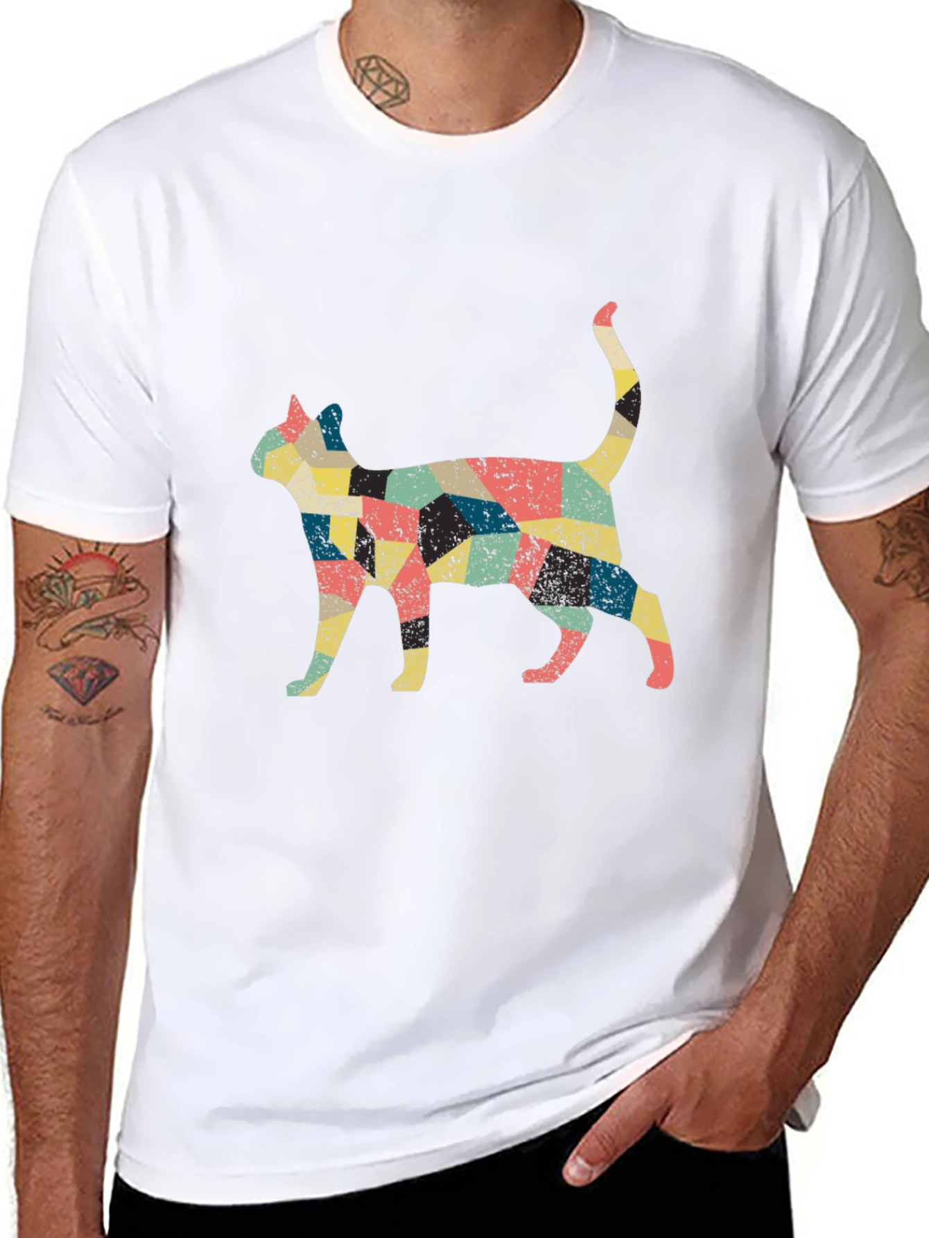 Retro Cat Graphic Black T-Shirt
