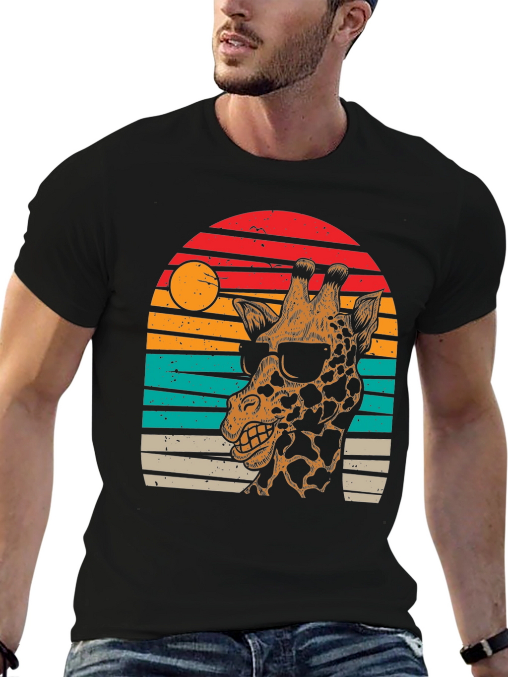 Cool Giraffe Sunset Graphic Tee