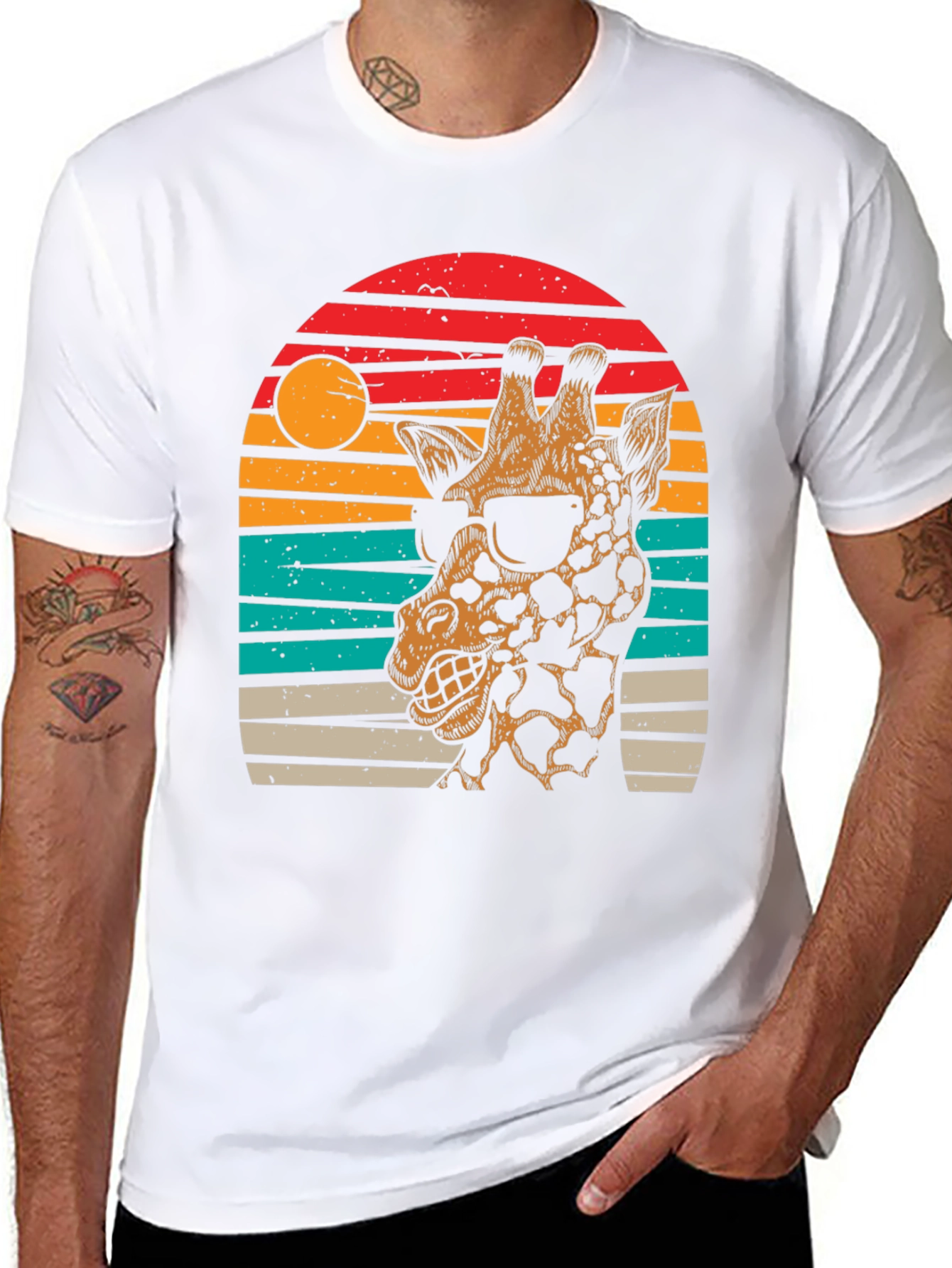Cool Giraffe Sunset Graphic Tee