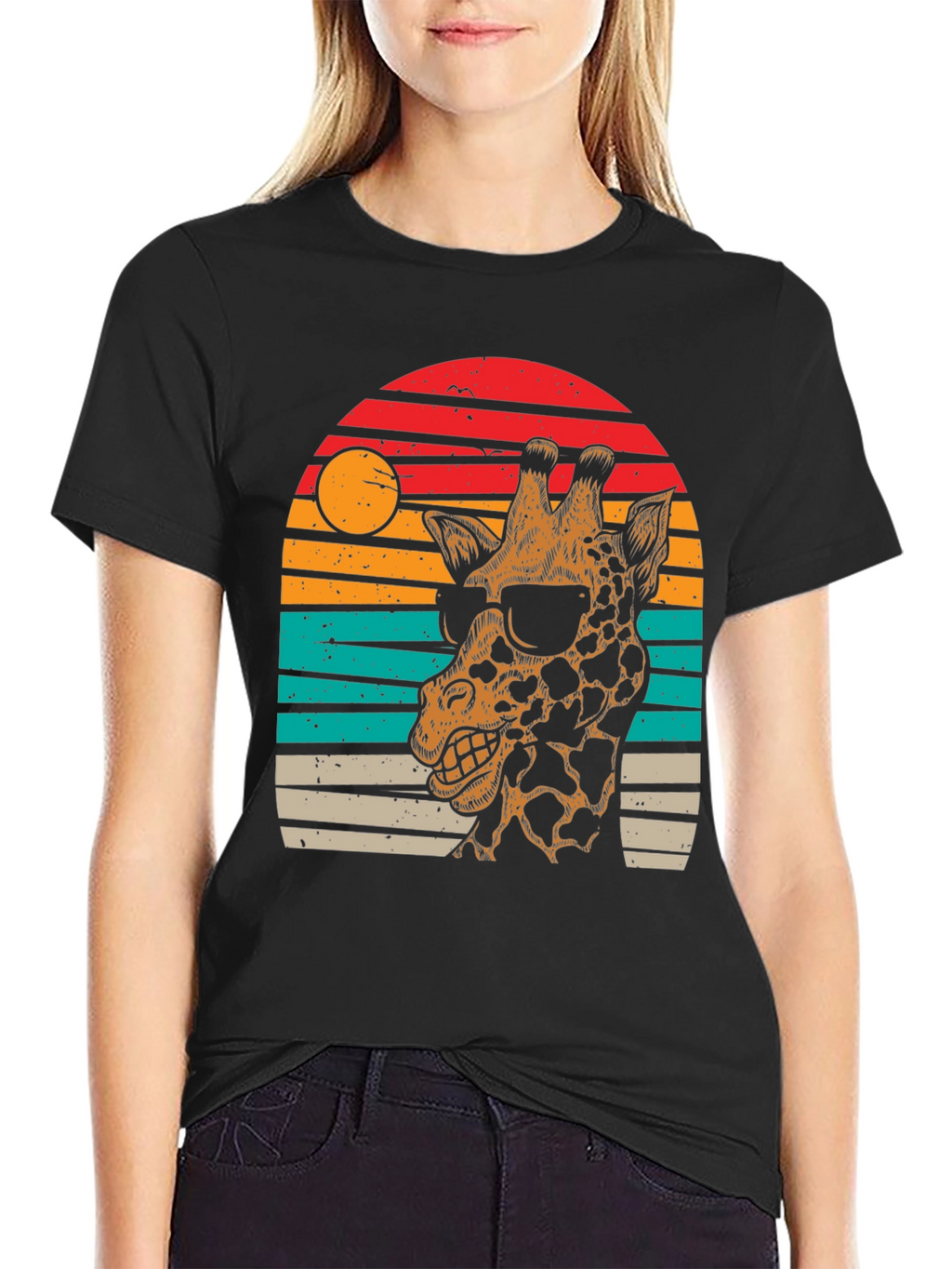 Cool Giraffe Sunset Graphic Tee