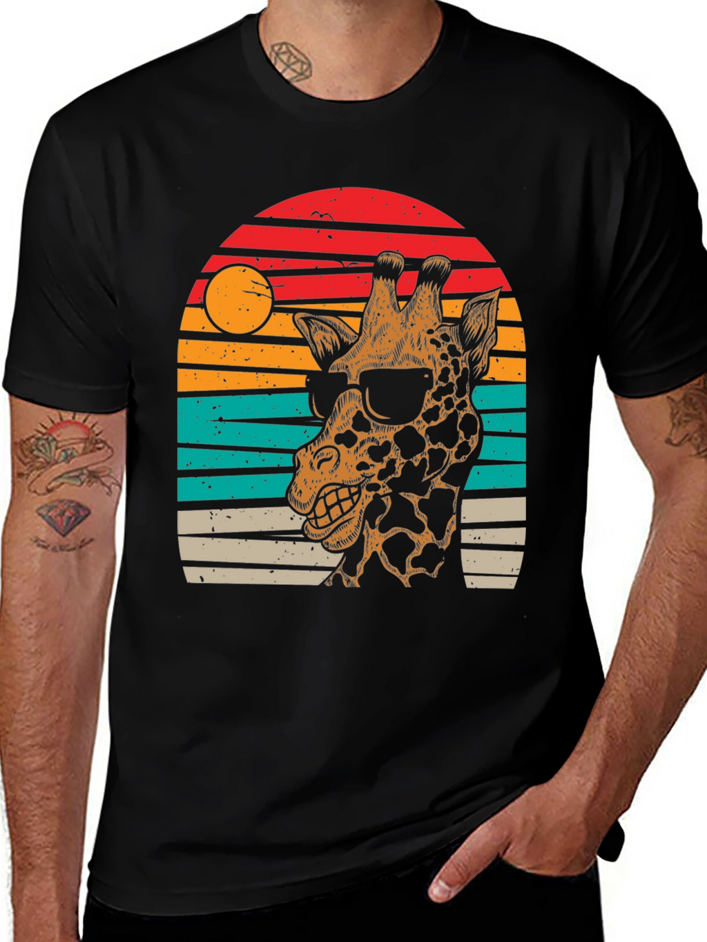 Cool Giraffe Sunset Graphic Tee