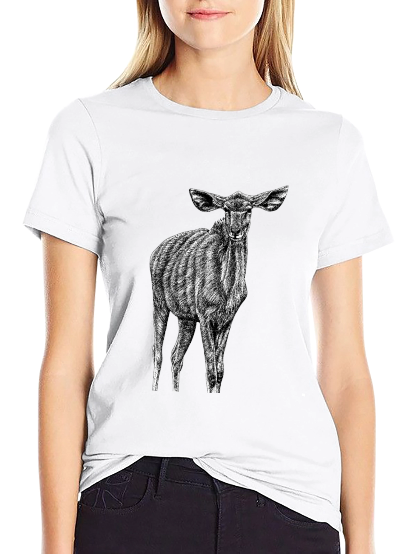 Black T-Shirt with Kudu Antelope Design