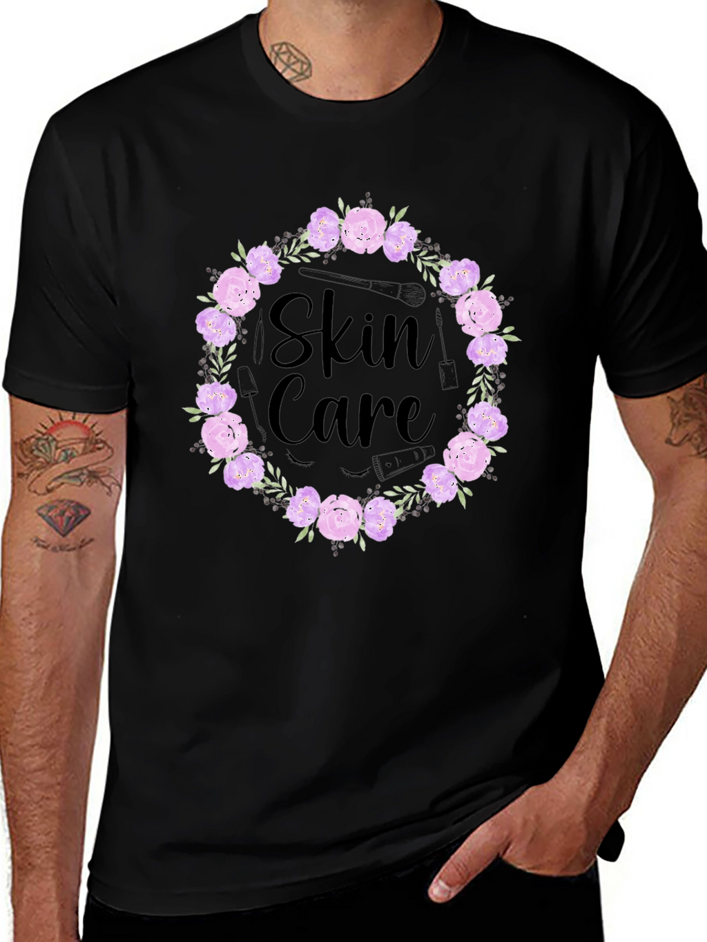Skin Care Floral Wreath Graphic T-Shirt