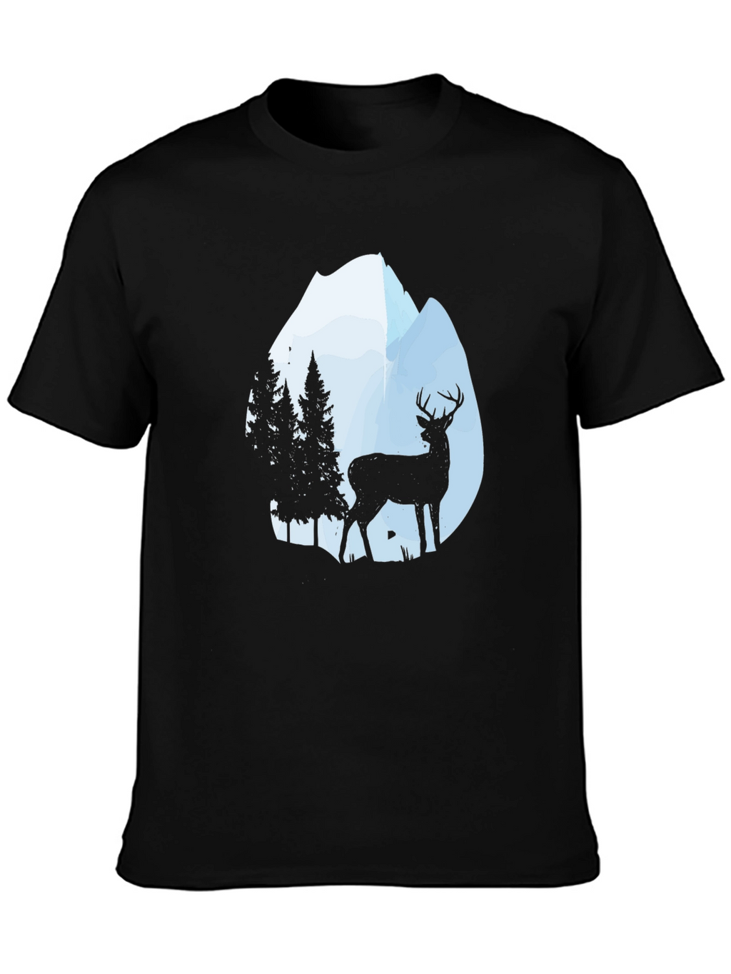 Nature Deer Mountain Black T-Shirt