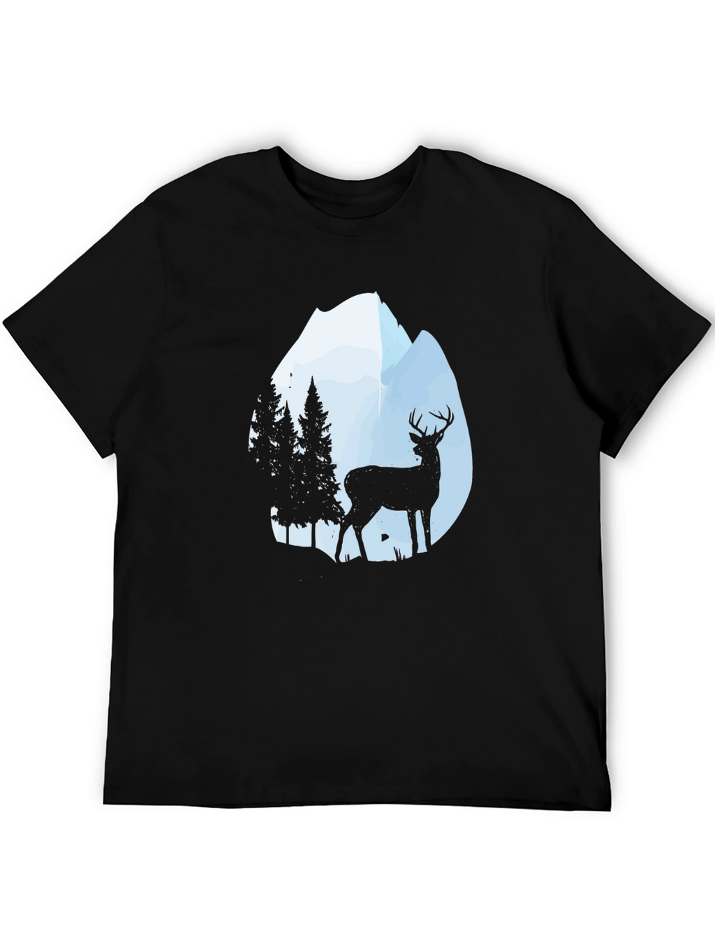 Nature Deer Mountain Black T-Shirt