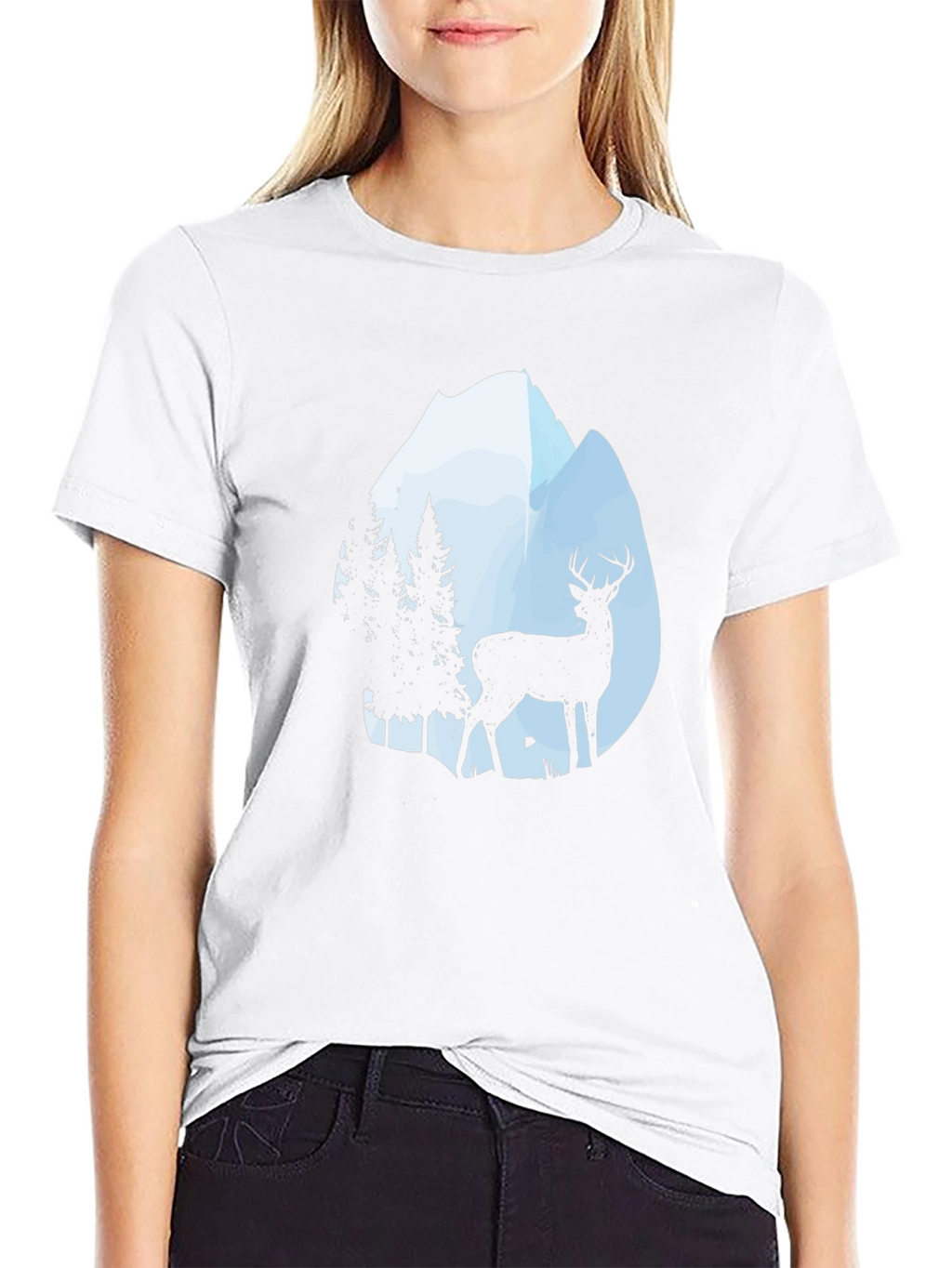 Nature Deer Mountain Black T-Shirt