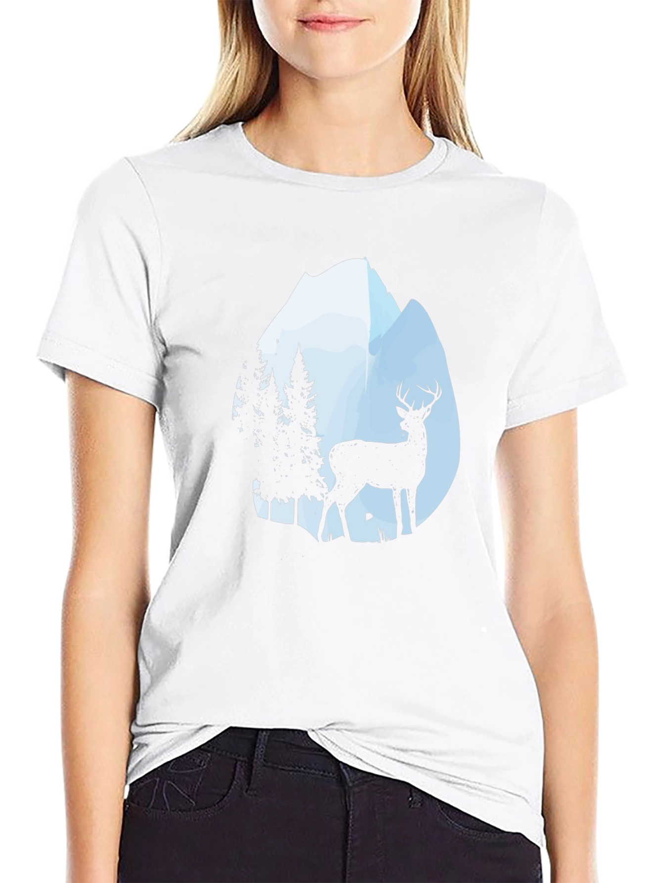Nature Deer Mountain Black T-Shirt