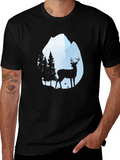 Nature Deer Mountain Black T-Shirt