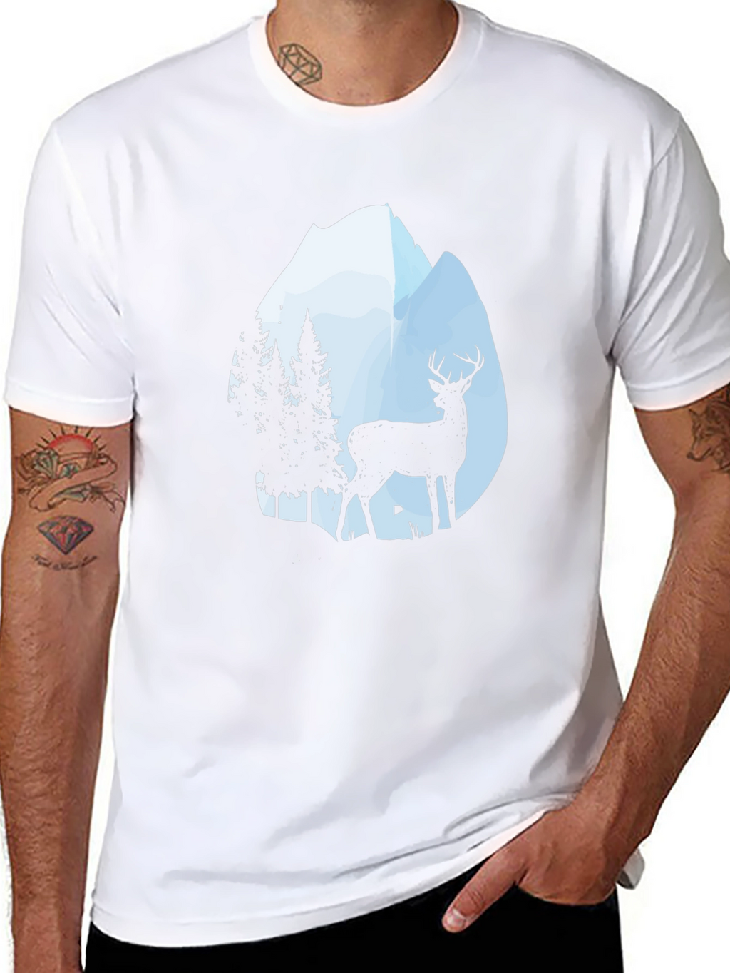Nature Deer Mountain Black T-Shirt