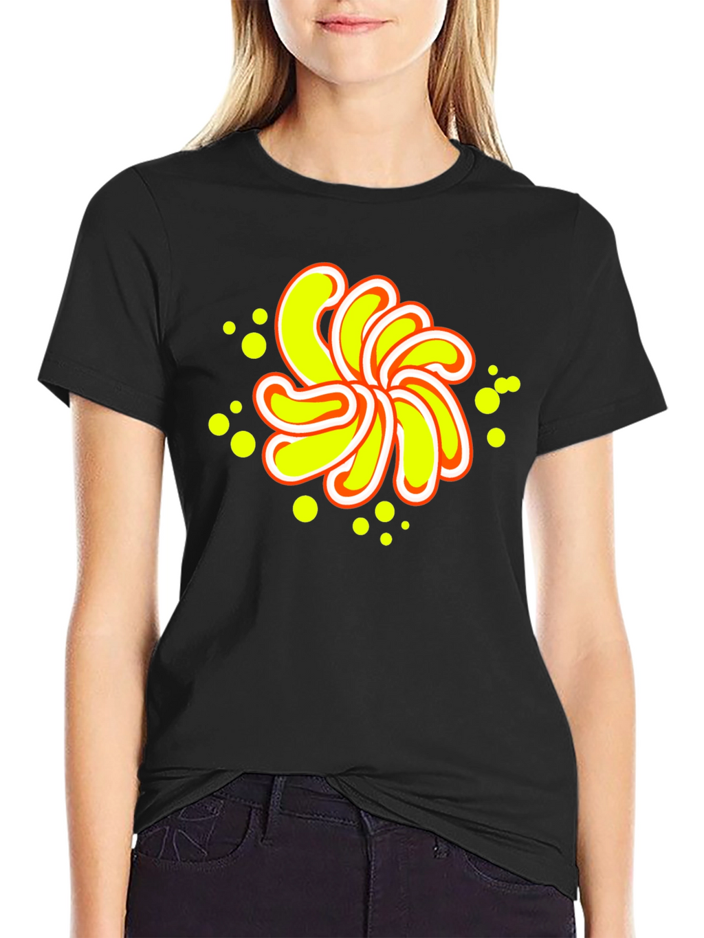 Abstract Yellow Flower Graphic Black T-Shirt