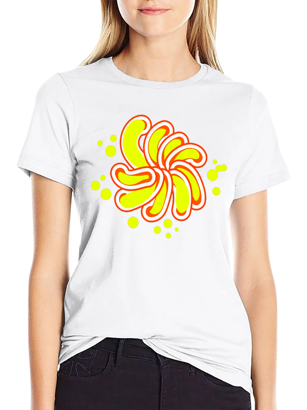 Abstract Yellow Flower Graphic Black T-Shirt