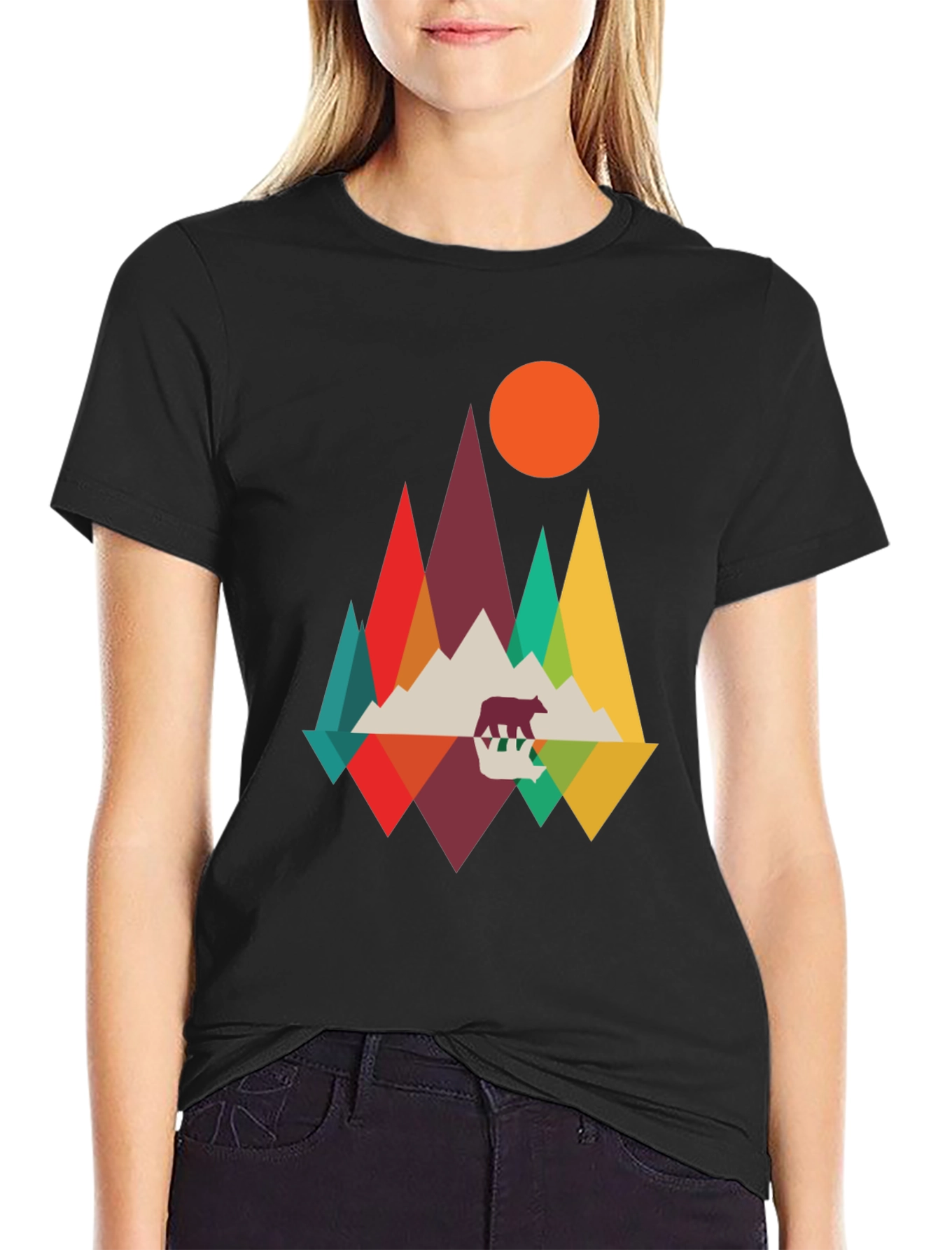Geometric Mountain Bear T-Shirt - Nature Inspired Graphic Tee