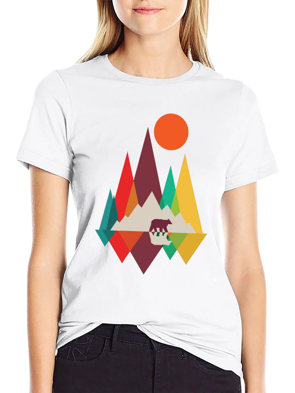 Geometric Mountain Bear T-Shirt - Nature Inspired Graphic Tee