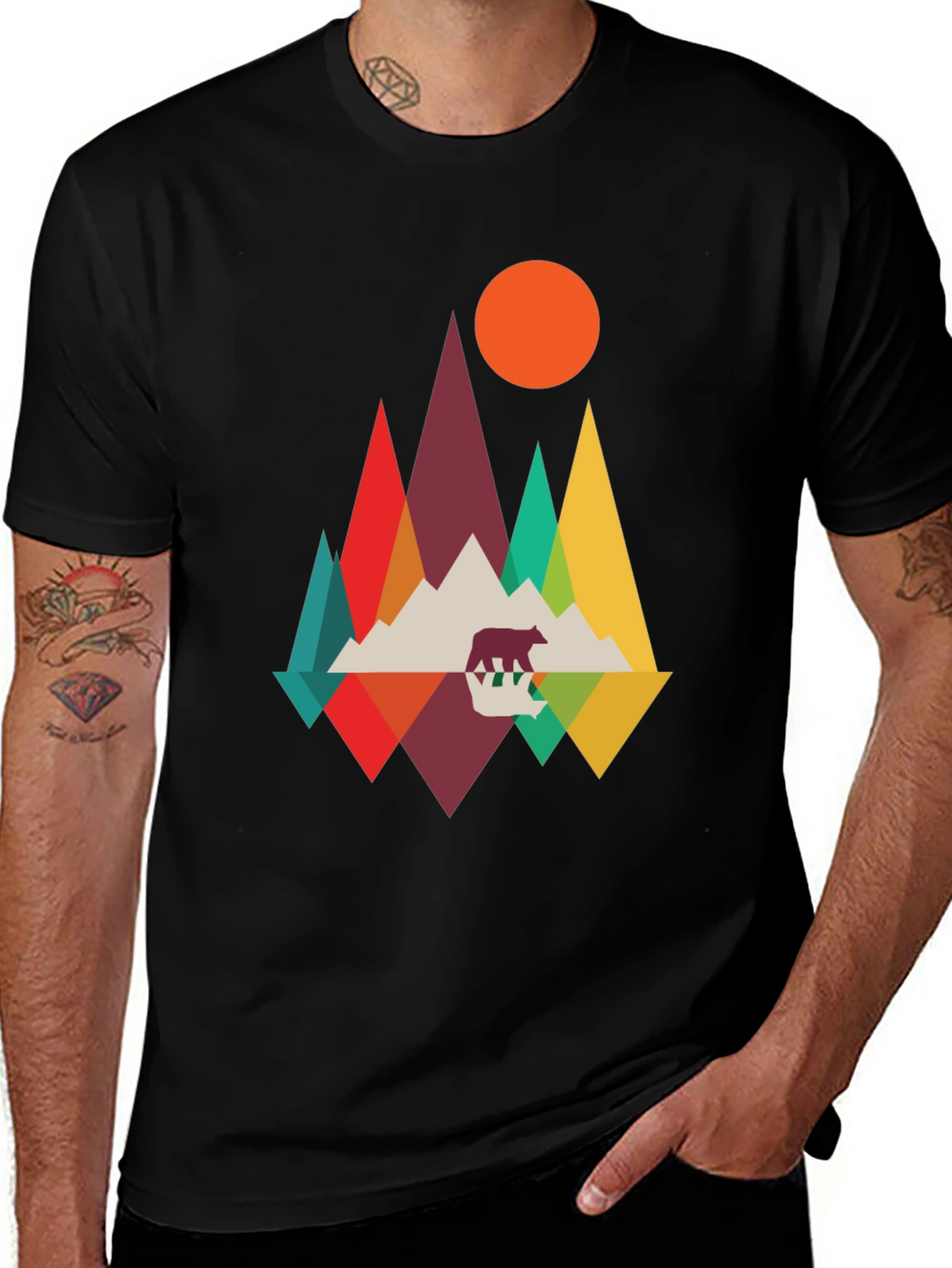 Geometric Mountain Bear T-Shirt - Nature Inspired Graphic Tee