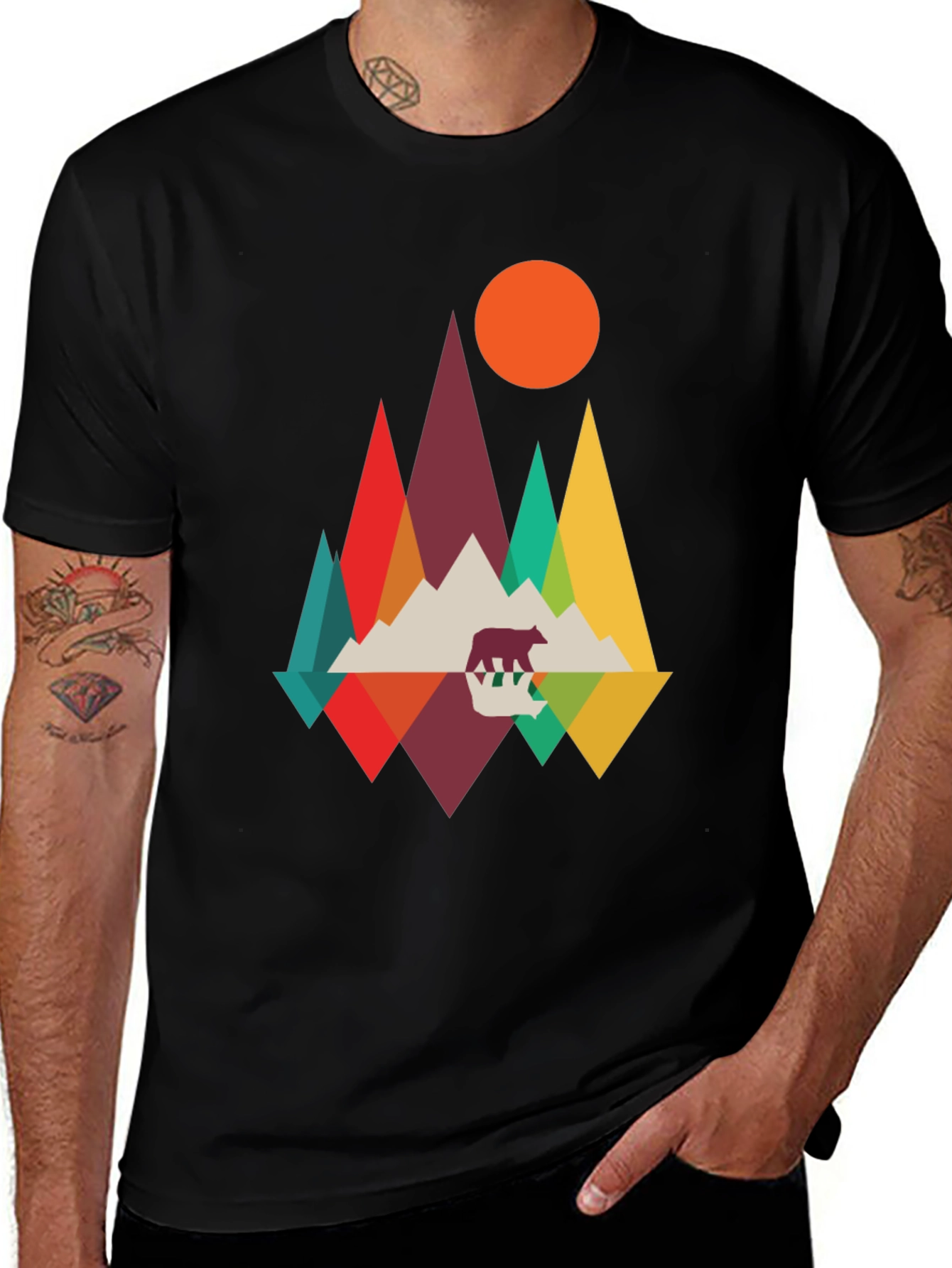 Geometric Mountain Bear T-Shirt - Nature Inspired Graphic Tee