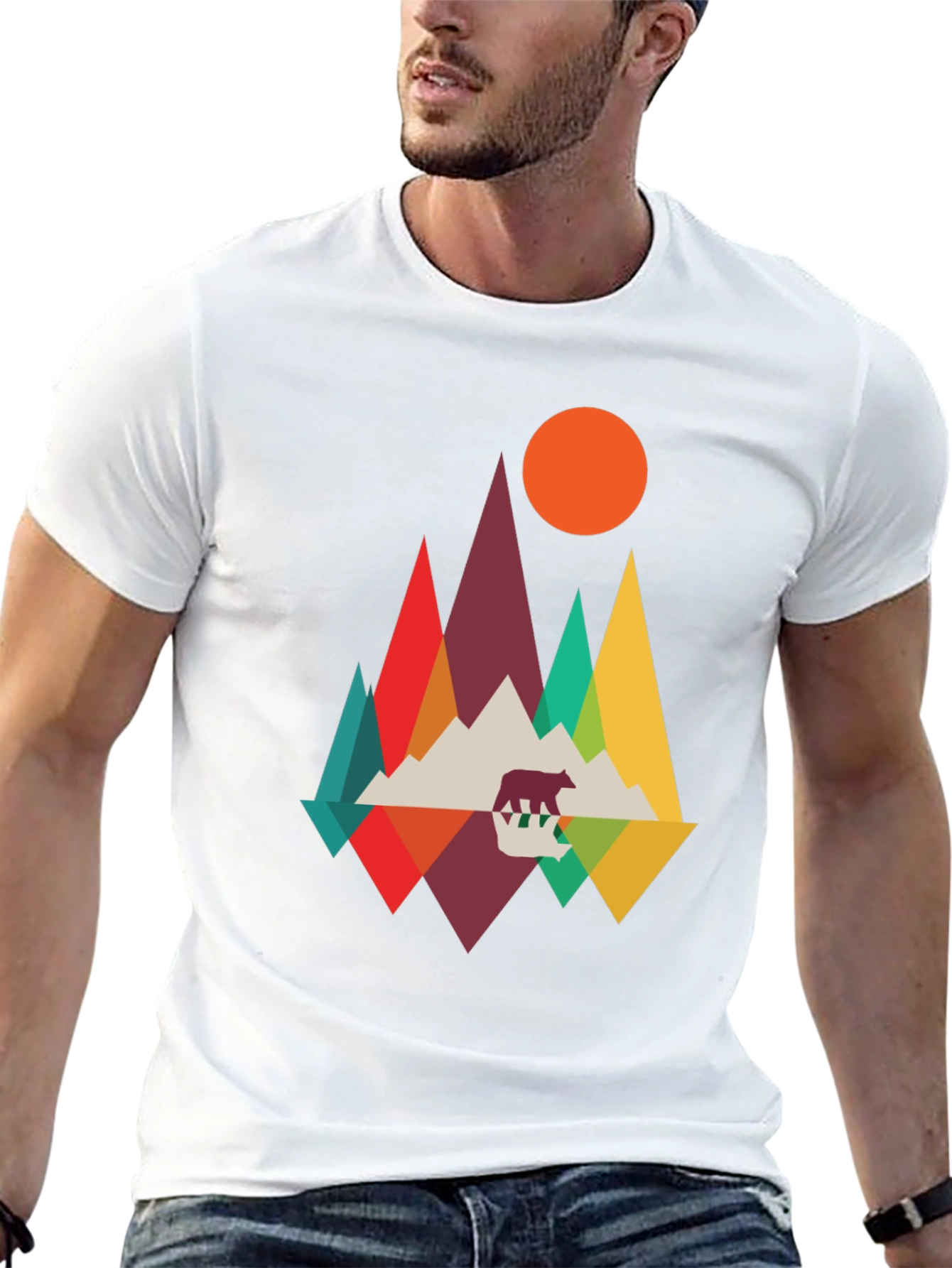 Geometric Mountain Bear T-Shirt - Nature Inspired Graphic Tee