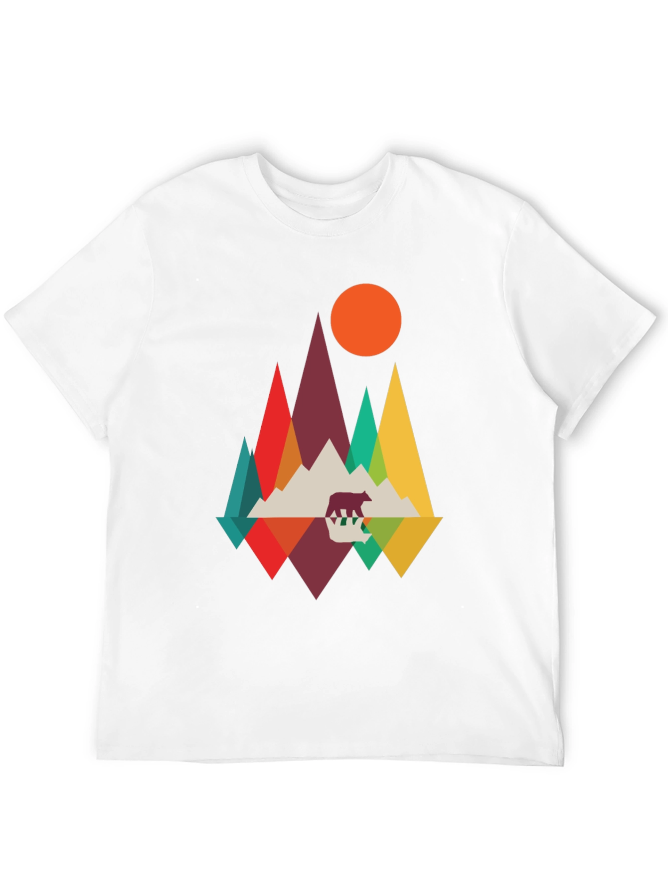 Geometric Mountain Bear T-Shirt - Nature Inspired Graphic Tee