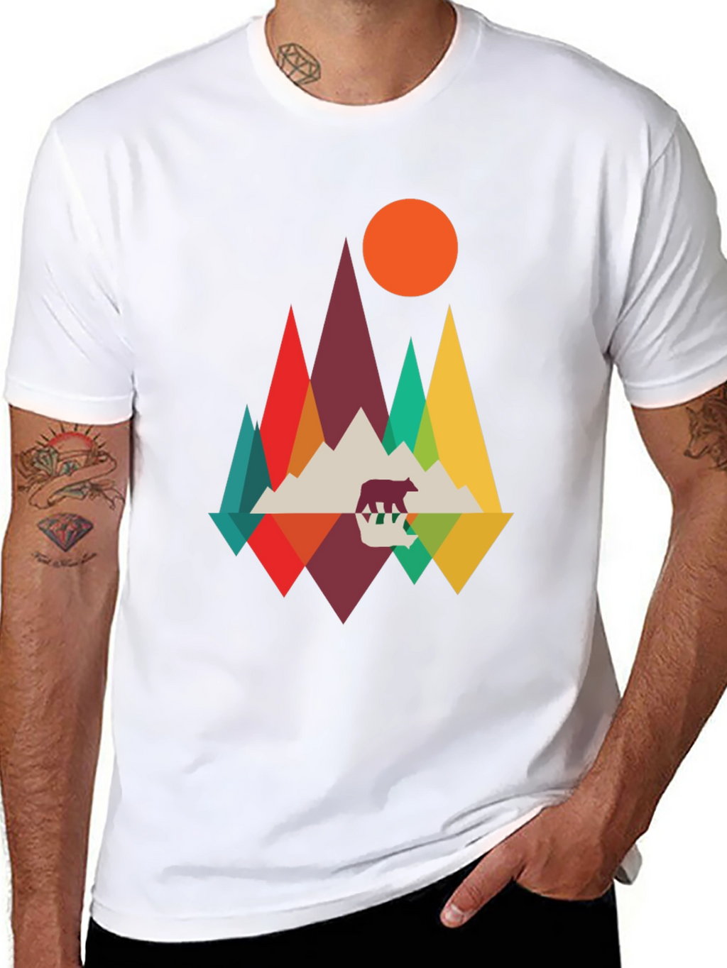 Geometric Mountain Bear T-Shirt - Nature Inspired Graphic Tee