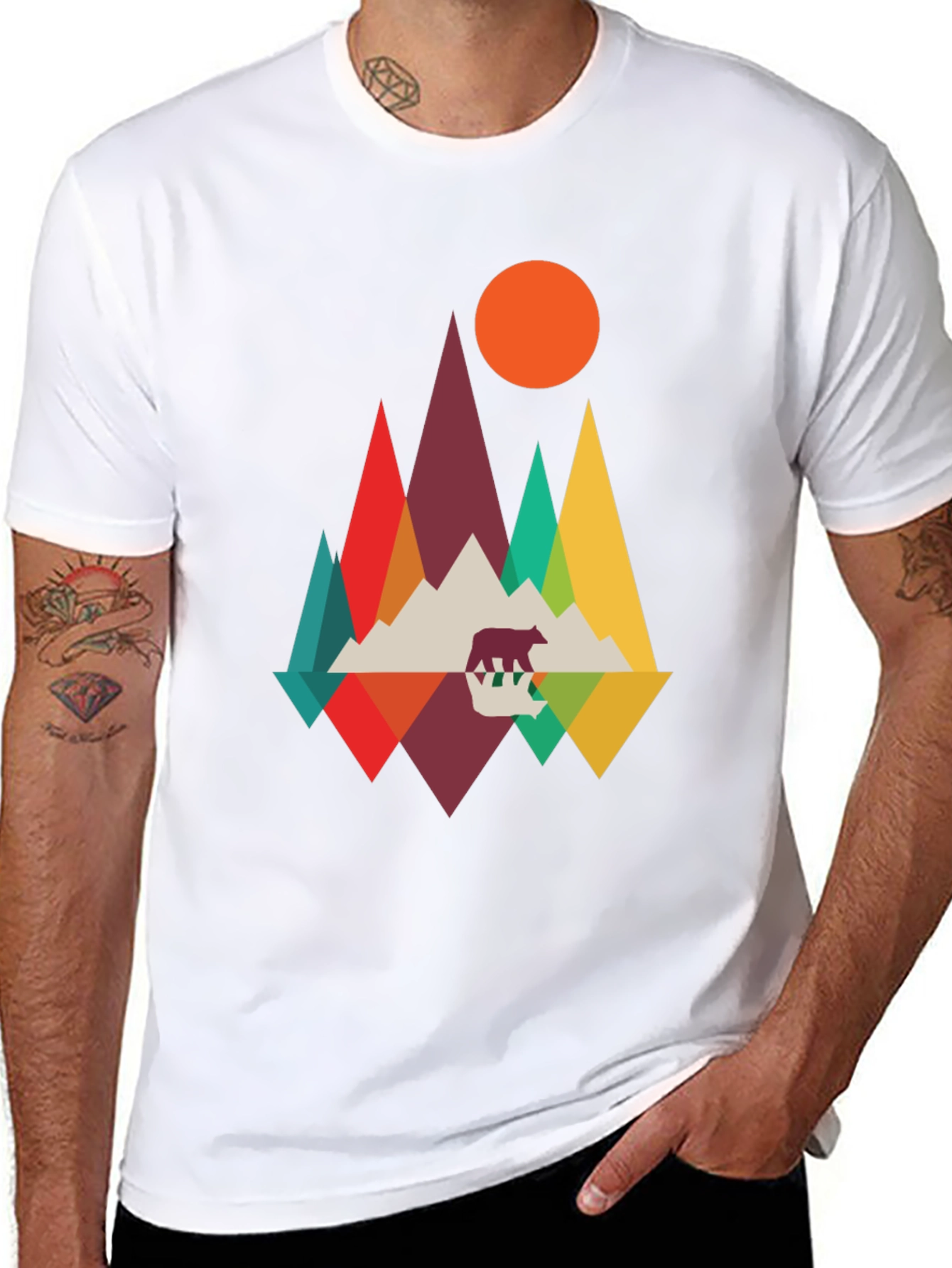 Geometric Mountain Bear T-Shirt - Nature Inspired Graphic Tee