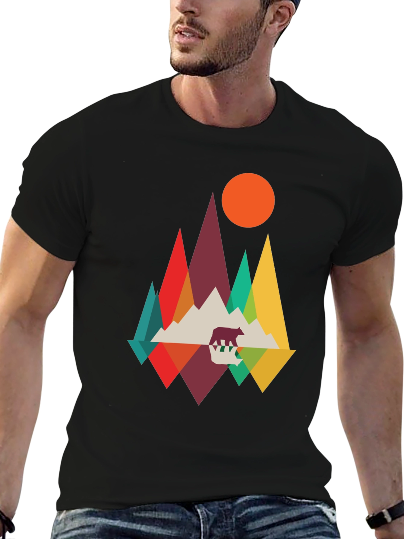 Geometric Mountain Bear T-Shirt - Nature Inspired Graphic Tee