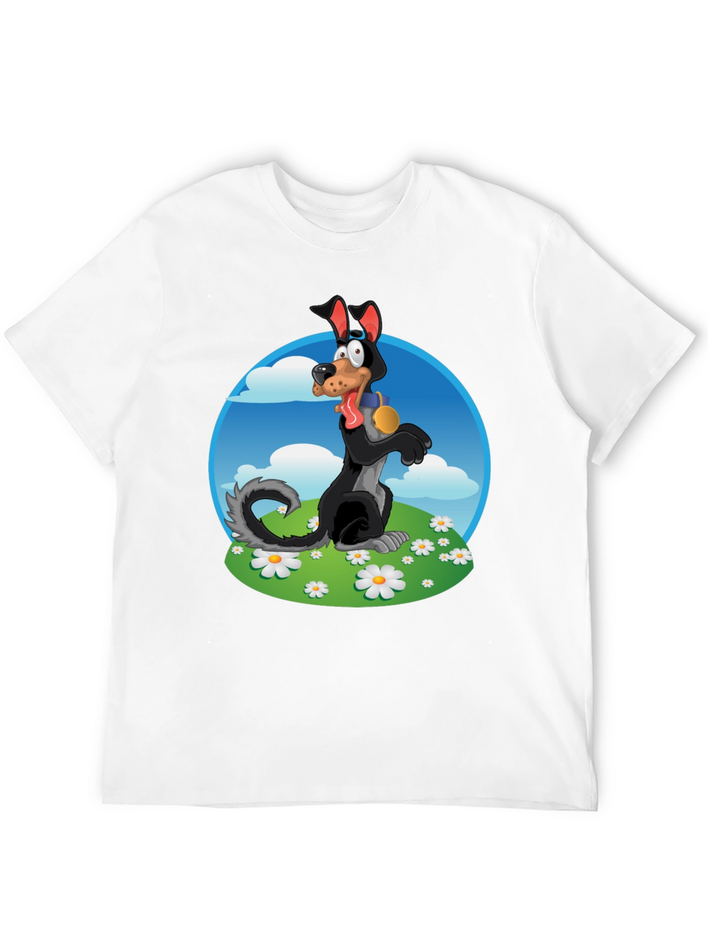 Cartoon Dog Graphic Tee - Black Cotton Blend