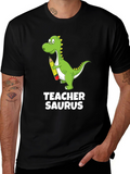 Teacher Saurus Dinosaur Graphic T-Shirt - Black