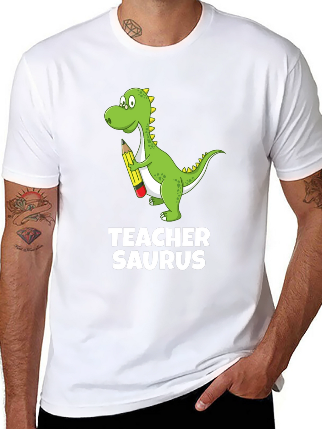 Teacher Saurus Dinosaur Graphic T-Shirt - Black