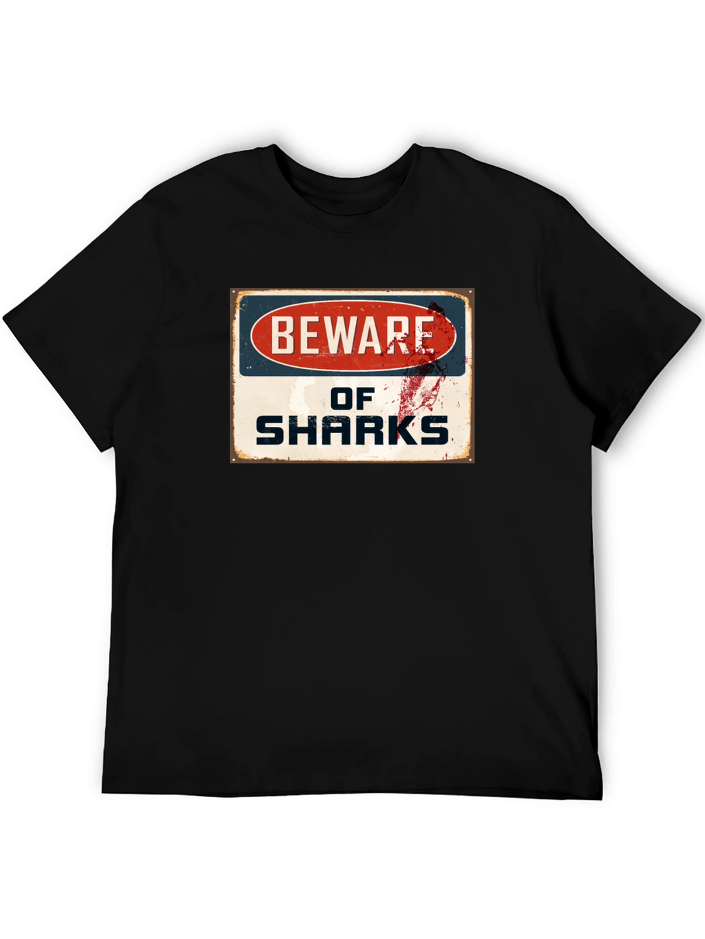 Beware of Sharks Graphic Tee - Black Cotton T-Shirt