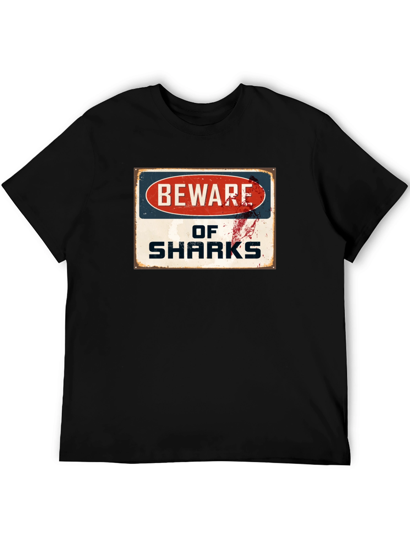 Beware of Sharks Graphic Tee - Black Cotton T-Shirt
