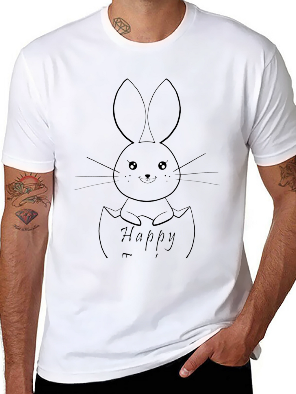 Happy Easter Bunny Egg T-Shirt - Black