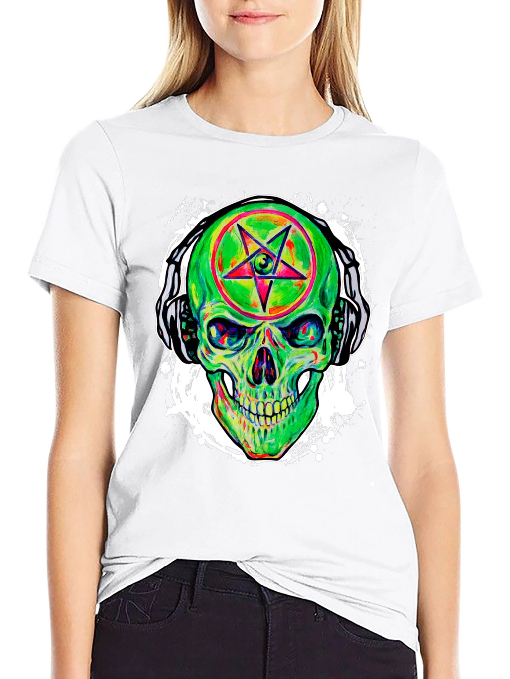 Neon Skull Headphones Graphic Tee