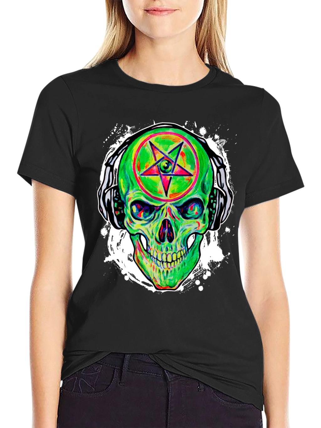 Neon Skull Headphones Graphic Tee