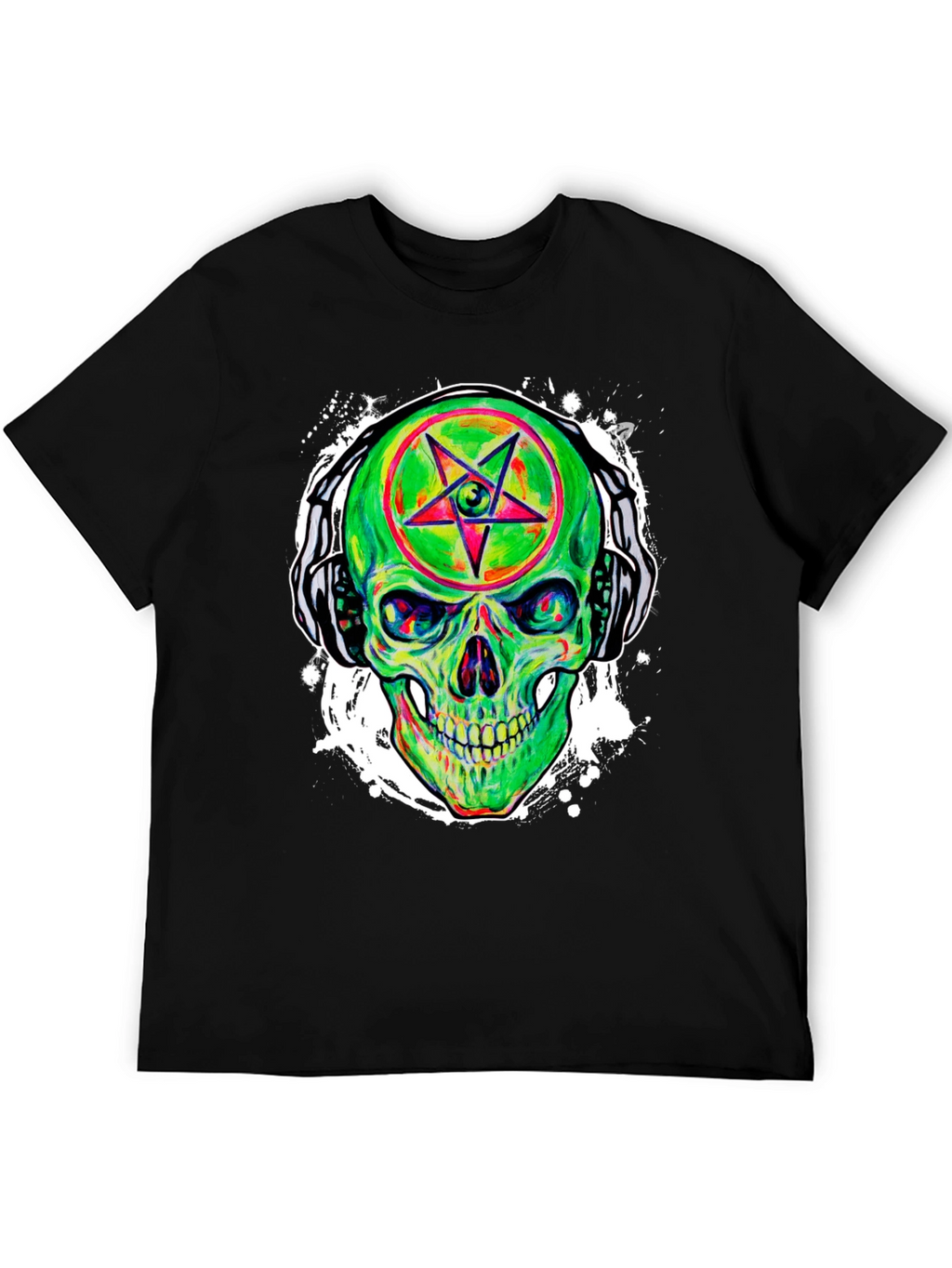 Neon Skull Headphones Graphic Tee